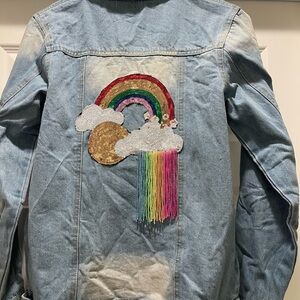Lola and the Boys rainbow crystal denim jacket - adult small